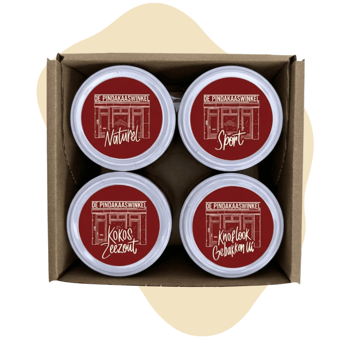 4 potten box van De Pindakaaswinkel. Kies jouw favorieten!