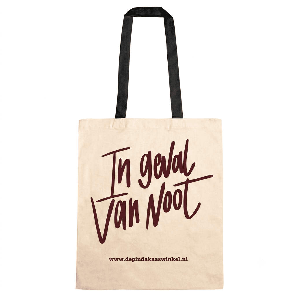 Katoenen tasje van De Pindakaaswinkel. "In geval van noot"